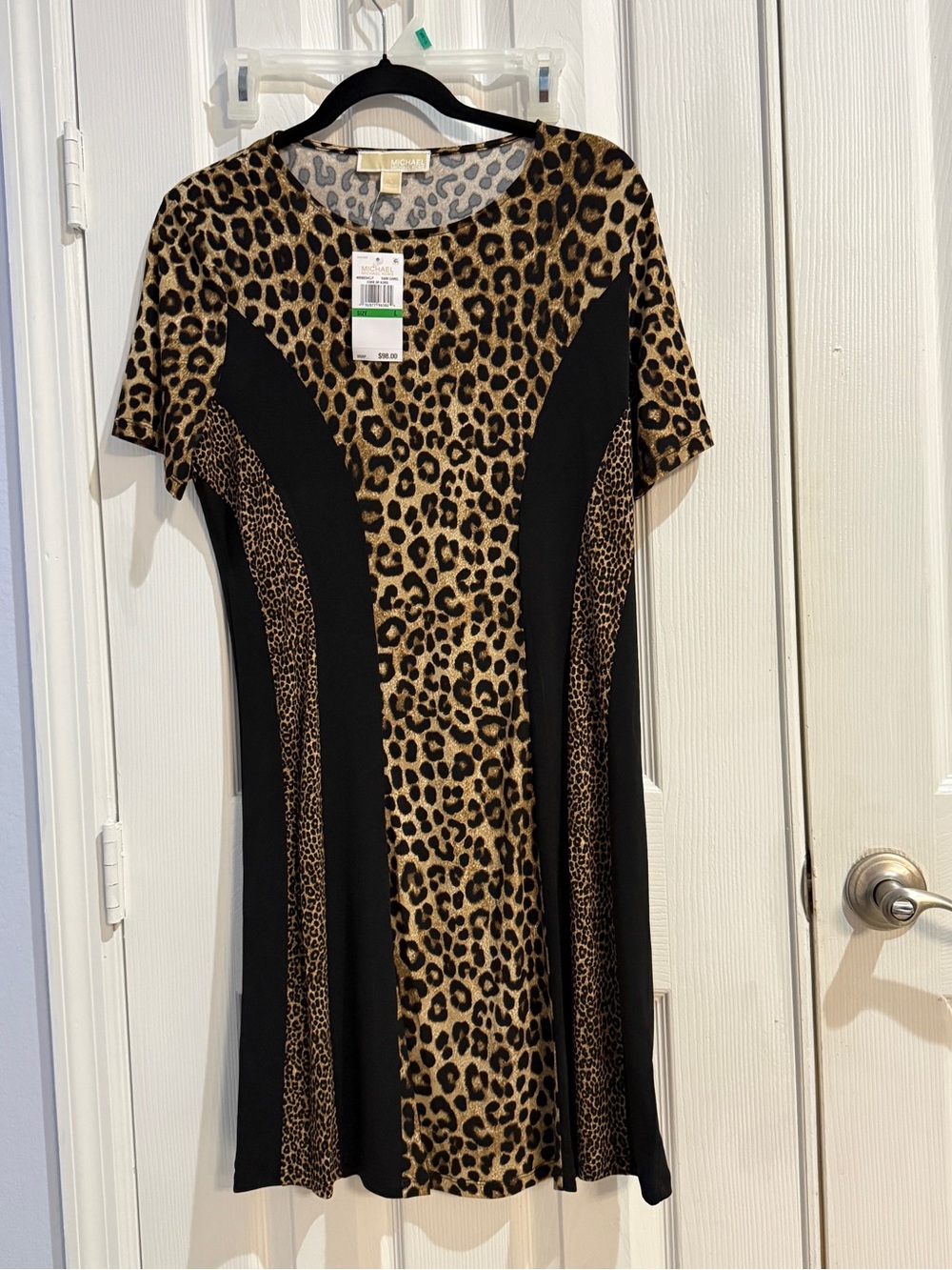 MICHAEL Michael Kors Leopard Print Short Sleeve Dress - Black & Brown Large NWT